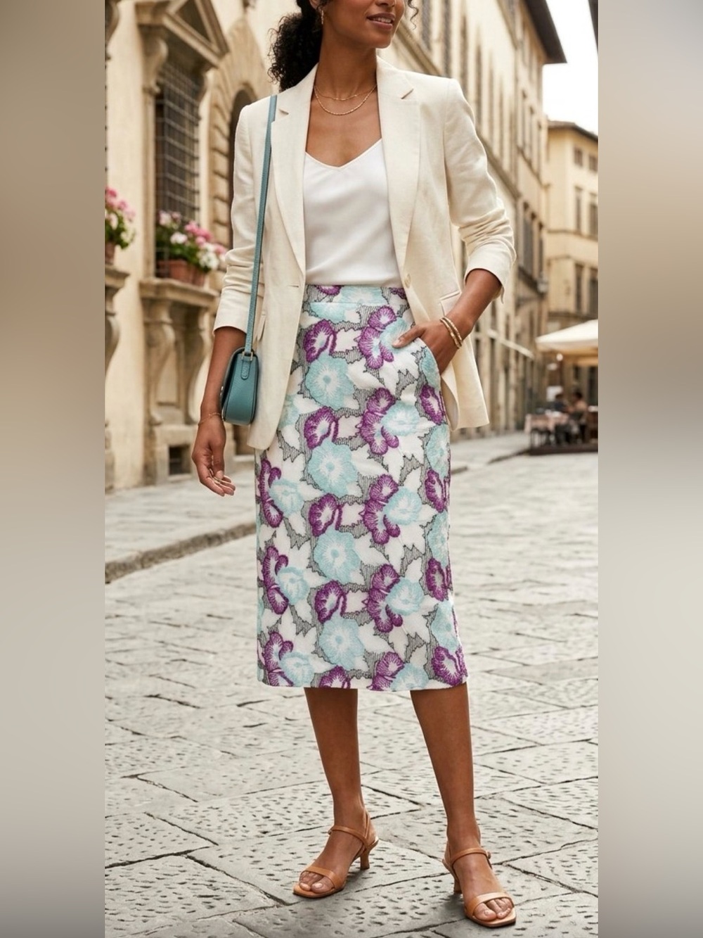 Antonio Melani Sz 4 Floral Lace Embroidered Skirt Purple Blue Wedding Guest New